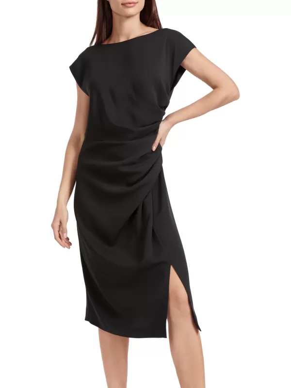 Shop MARC CAIN CLASSIC BOAT NECK DRESS W GATHERED EFFECT AROUND THE WAIST