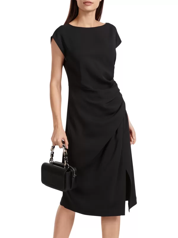 Shop MARC CAIN CLASSIC BOAT NECK DRESS W GATHERED EFFECT AROUND THE WAIST