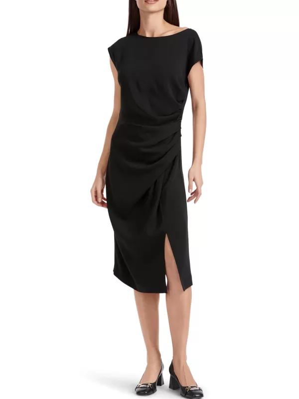 Shop MARC CAIN CLASSIC BOAT NECK DRESS W GATHERED EFFECT AROUND THE WAIST