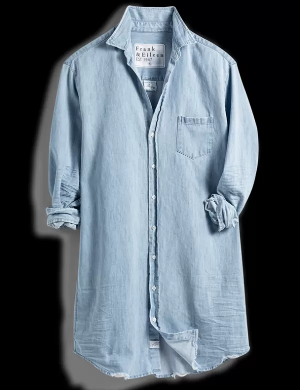 Sale FRANK & EILEEN MARY CLASSIC SHIRT DRESS BLUE W TATTERED WASH Classic Blue Tattered Wash